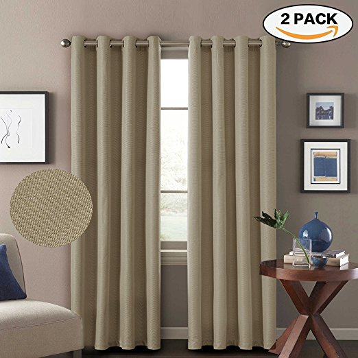 H.Versailtex Premium Energy Saving Thermal Insulated Textured Linen Living Room Curtains,Ultra Elegant 8 Grommets per Panel,52 by 84 - Inch (Set of 2) - Light Taupe