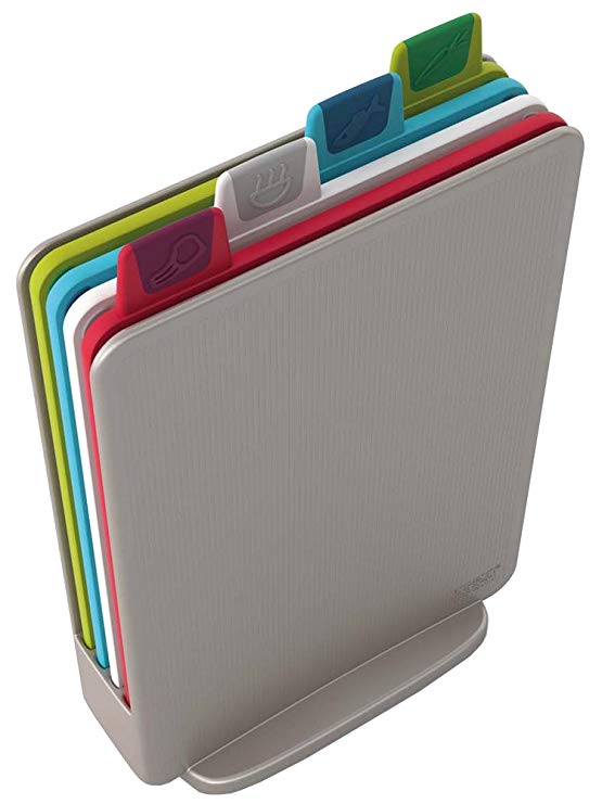 Joseph Joseph 60097 Index Cutting Board Set with Storage Case Plastic Color Coded Dishwasher-Safe, Mini, Silver