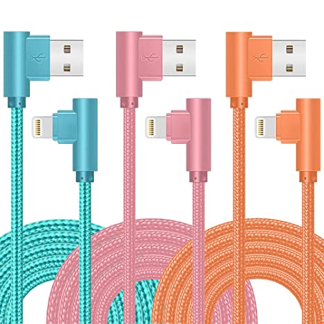 iPhone Charger Cable 3Pack 6FT/1.8M Right Angle Lightning Cable MFi Certified Nylon Braided Sync iPhone Charging Cable Compatible with iPhone 13 12 11 X 8 7 6S iPad iPod AirPods