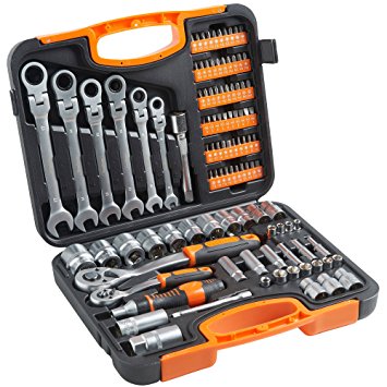 VonHaus 104 Piece Socket Screwdriver & Bit Set - 72 Teeth Socket Wrench & Quick Release with ¼ Inch and ½” Inch Drive