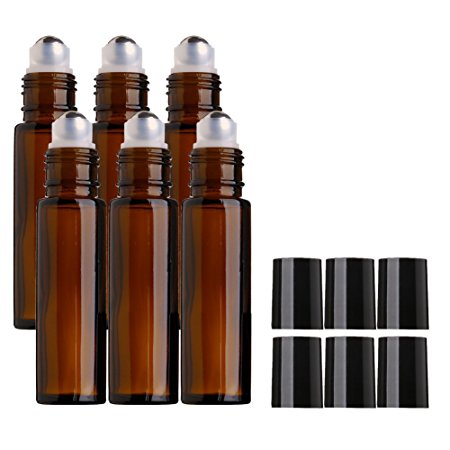 Sinide 6 Pack Amber Glass Roll on Bottles10ml [1/3oz] with Stainless Steel Metal Balls, Essential Oil Roller Bottles for Essential Oil, Aromatherapy Perfume. Roller Ball Bottle for Liquid (Amber 6)