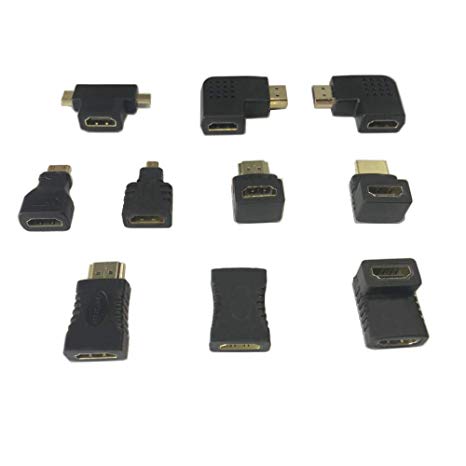 Gleewin Hdmi Cable Connector Adapters Kit (10 Adapters) 4K, 1080p, 3D, HDMI 2.0，HDMI Male to Female nimi Micro hdmi to hdmi