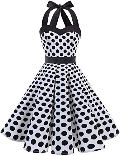 DRESSTELLS Vintage 1950s Rockabilly Polka Dots Audrey Dress Retro Cocktail Dress