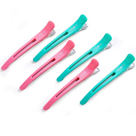 AIMIKE Hair Clips for Styling Sectioning 6 Pack, Non-Slip Duck Billed Hair Cutting Clips with Silicone Band, No Trace Hair Clips for Women, Girls and Salon Hairdressers, 4.3 inch Long