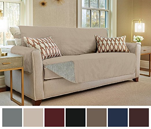 The Original GORILLA GRIP Premium Micro-Suede Slip Resistant Slip-Cover Couch Protector, Furniture Cover Features Two 2” Straps, Perfect for Kids, Dogs and Cats (Sofa: Taupe)