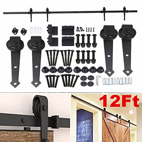 Yaheetech 12Ft Black Antique Style Double Sliding Barn Wood Door Closet Hardware Track Kit System Set