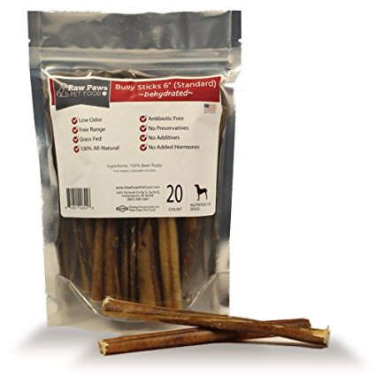 Raw Paws Pet Premium 6-inch Bully Sticks for Dogs, 20-count - Packed in the USA, 100% All-Natural, Low Odor Chews