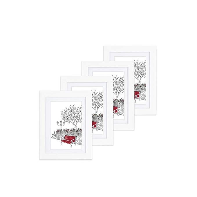 EDGEWOOD Parkwood Set of 4pc 5x7 photo frame with mat for 4x6 picture White
