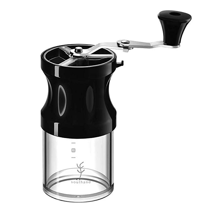 Soulhand Manual Coffee Grinder, Adjustable Conical Ceramic Burr Grinders With Soft Brush Storage Jar Portable & Professional For French Press, Chemex,Espresso