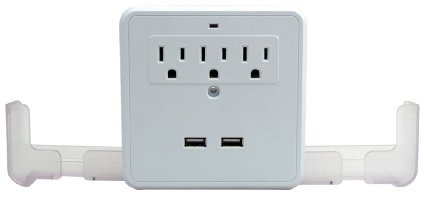 Perfect Life Ideas AC USB Wall Outlet Surge Protector Power Strip Outlet Multiplier Multiport - 2 USB Chargers  3 Standard Outlets - 2 Pull Out Charging Station Trays to Charge Cellphones Smartphones