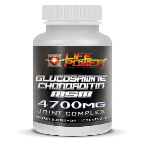 LifePower Labs-Glucosamine/Chrondrotin/MSM- Joint Pain & Rheumatoid Arthritis Complex Formula- 4700 MG. 200 Capsules of THREE Powerful Compounds To Maximize Joint Health & Aid In Long Term Joint Recovery.