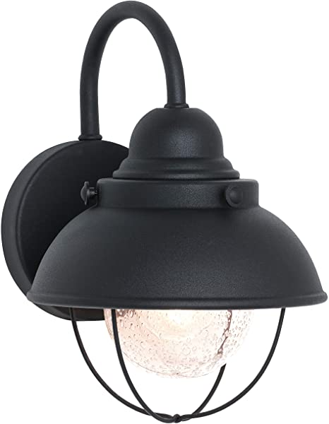 Sea Gull Lighting 8870-12 Sebring One-Light Outdoor Wall Lantern with Clear Seeded Glass Diffuser, Black Finish