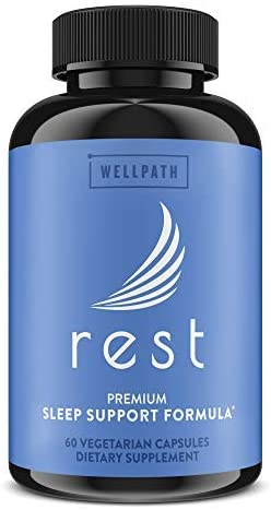 Rest Natural Sleep Aid for Adults - Premium Extra Strength Natural Sleeping Pills - Non-Habit Forming - Sleep Supplement with L-Theanine, Valerian Root, Melatonin, and 5-HTP - 60 CT