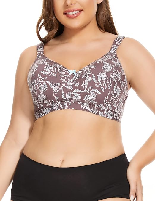 Women's Floral Full Coverage Smooth No-Wire Bra Wirefree Plus-Size Bra Everyday (42B to 54DDD)