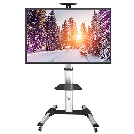 TV Cart w/Wheels for Most 37-70 Inch LCD LED Plasma Flat Panel - Holds TV up to 110lbs Max VESA 600 x 400, TV Stand Wheels with Tilt, Rotation by PERLESMITH (Model: PSTVMC02)