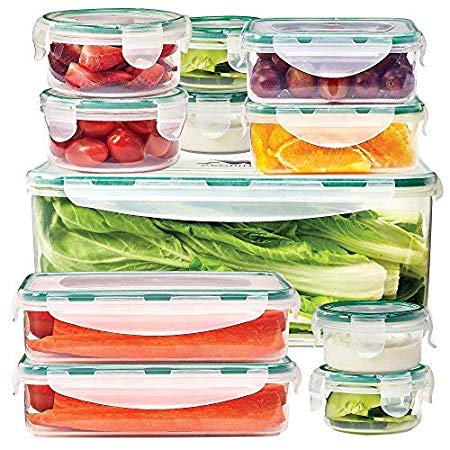 ACODINE 11 Food Storage Containers With Airtight Snap Lock Lids – Clear, BPA Free, Stacking, Reusable Leak Proof Lunchboxes - Freezer, Dishwasher, Microwave Safe – Bonus Draining Rack, 23 Piece Set