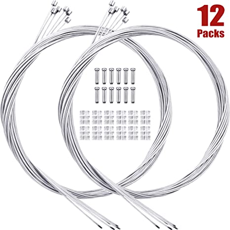 12 Pieces Bike Shifter Cables with End Caps End Ferrules Vertical Cylinder Head Bike Brake Line Bicycle Shifter Line for Mountain and Road