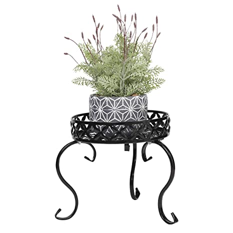 Metal Small Plant Stand Indoor Floor Flower Pot Holder Rack/Round Iron Potted Plant Stands (1, Black)