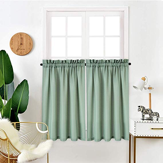 IDEALHOUSE Sage Green Tier Curtains,Waffle Woven Textured Short Window Curtain for Cafe,Bathroom,Kitchen & Kids Bedroom Rod Pocket Curtains (2 Panels, 30Inch Wide by 36Inch Long)