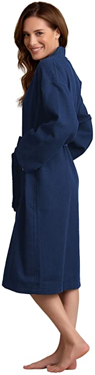 Soft Touch Linen Luxurious 100% Turkish Cotton Women's Waffle Robe. Long, Lightweight, Absorbent