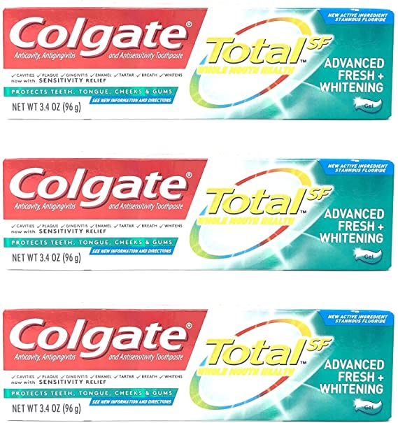 Colgate Total Whitening Toothpaste, Advanced Fresh   Whitening Gel, 3.4 oz (Pack of 3)