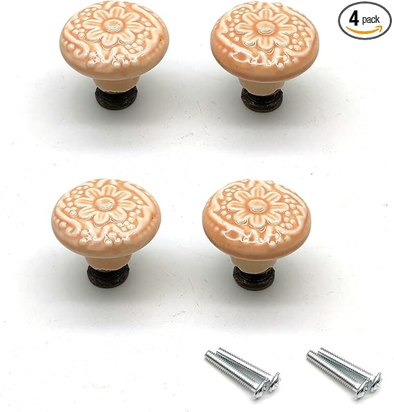 Drawer Knobs,4pcs, Decorative Drawer Knobs 1.3" Dia. Ceramic Pull Knobs for Drawers Light Yellow with Mounting Screws Knobs for Drawers