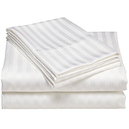 Sale 1000 Thread Count 1-Piece Flat Sheet/ Top Sheet California King Size White Striped Egyptian Cotton, Made by SRP LINEN