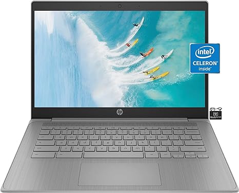 HP Chromebook Laptop Student Business (2023 Model),14‘ HD Display,Quad-Core Intel Celeron N4120 (Upto 2.6GHz),4GB RAM,64GB eMMC,HD Webcam,WiFi 5,UHD Graphics,Chrome OS  HubxcelAccessory,Modern Gray