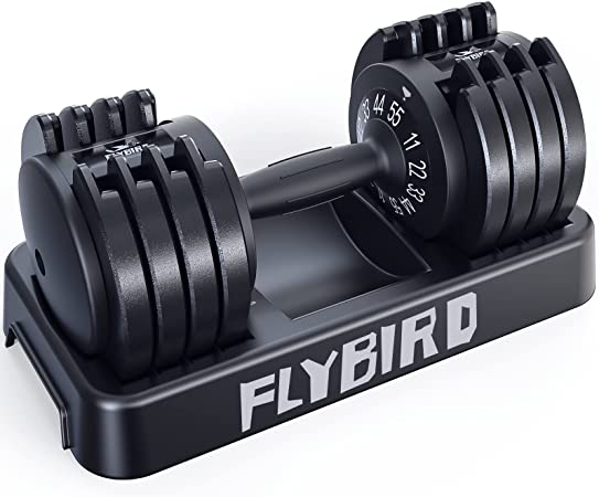 FLYBIRD Adjustable Dumbbell,25/55lb Single Dumbbell for Men and Women with Anti-Slip Metal Handle,Fast Adjust Weight by Turning Handle,Black Dumbbell with Tray Suitable for Full Body Workout Fitness