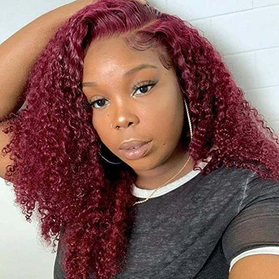 ISEE Hair 99J HD Lace Front Wigs for Black Women 13x4 Deep Part Grade 10A Burgundy Kinky Curly Human Hair Wigs 150% Density Pre Plucked Natural Hairline With Baby Hair 16 Inch