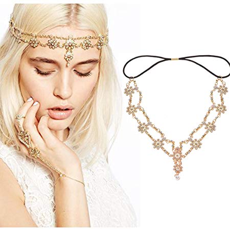 Simsly Head Chains Jewelry with Pendant Gold Headpiece for Women and Girls FV-060