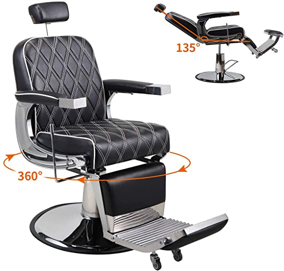 JAXPETY Vintage Hydraulic Reclining Barber Chair, All Purpose Styling Chair for Barbershop, Beauty Salon, Spa, Tattoo Equipment, Black