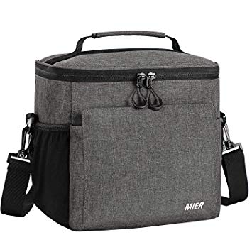 MIER Insulated Lunch Bag Men and Women Soft Cooler Lunch Box Tote with Shoulder Strap, Leakproof Liner, 24 Can, Grey