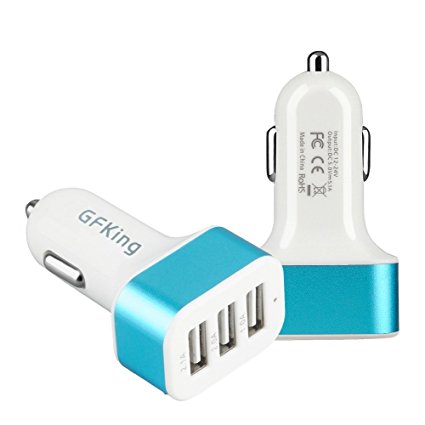 Car Charger, GFKing 36W 3-Port USB 5.1 Amp Smart Car Charger with ChargeWise Technology for iOS, Android and Windows Smartphones and Tablets