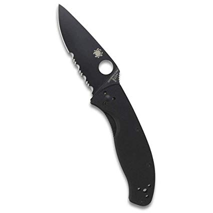 Spyderco Tenacious Folding Knife - Black G-10 Handle with CombinationEdge, Full-Flat Grind, 8Cr13MoV Steel Black Blade and LinerLock - C122GBBKPS