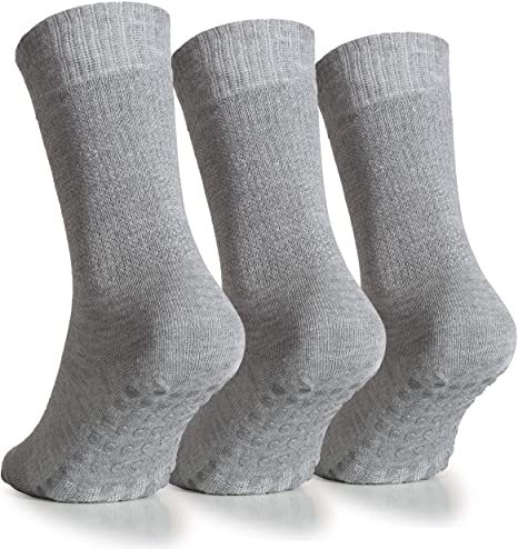 Hugh Ugoli Women's Bamboo Non Slip Grip Diabetic Socks Thin Non Skid Hospital Socks With Seamless Toe, 3 Pairs