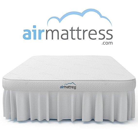 AirMattress.com *BEST CHOICE* Air Mattress with Hypoallergenic Bamboo Bed Sheet / Skirt and High Capacity Air Bed Pump (Queen)