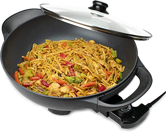 Brentwood Appliances SK-69BK 13-Inch Non-Stick Flat-Bottom Electric Wok Skillet with Vented Glass Lid, black, normal