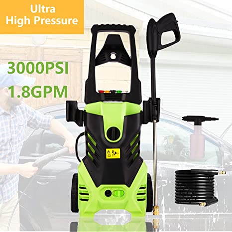Homdox 3000PSI Electric Pressure Power Washer 1.8GPM High Pressure Power Washer 1800W Machine Cleaner with Hose Reel, 5 Nozzles (Green)