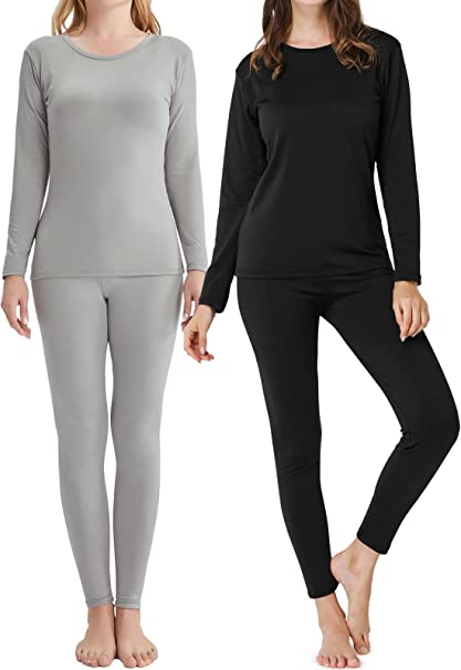 MRIGNT 2 Pack Thermal Underwear for Women Thermal Underwear Set, Ultra Soft Long Johns for Women with Fleece Lined Top Bottom