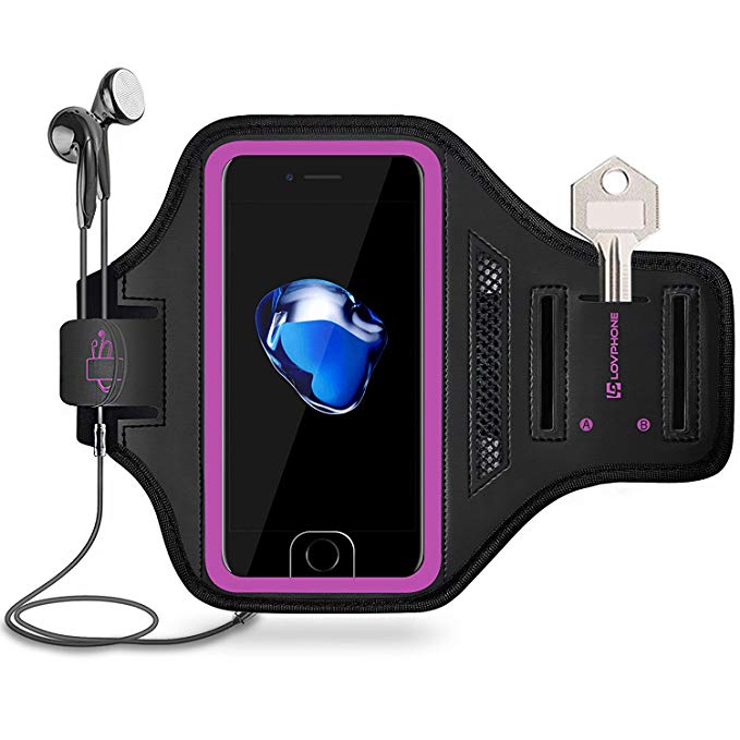 LOVPHONE iPhone 7/8 Plus Armband with Key Holder & Card Slot for Sport Running Exercise (Pink)