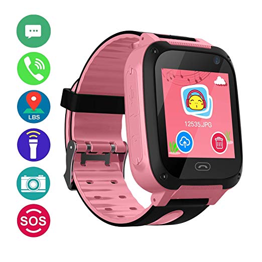Kids SmartWatch Phone GPS Tracker - IP67 Waterproof Smartwatches with SOS Voice Chat Camera Flashlight Alarm Clock Digital Wrist Watch Smartwatch Girls Boys Birthday (S4-2 Pink)
