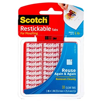 Scotch Restickable Tabs, 1-inch x 1-inch, Clear, 18-Tabs (R100) 4-Pack