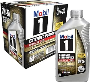 Mobil 1 Extended Performance High Mileage Full Synthetic Motor Oil 0W-20, 1 Quart (6-pack)