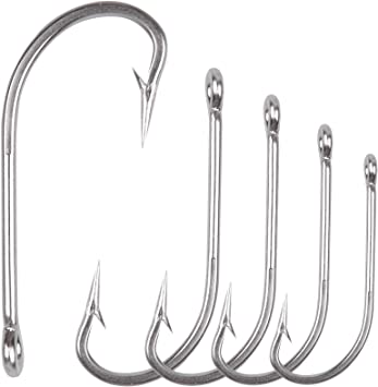 Fishing Hooks Saltwater O'Shaughnessy Forged Hooks 50pcs Strong Stainless Steel Long Straight Shank J Hooks Fishing for Freshwater Saltwater