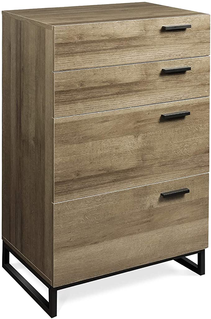M&W 4 Drawer Chest, Widen Dresser with Steel Legs, Storage Cabinet for Bedroom and Living Room, Rustic Brown