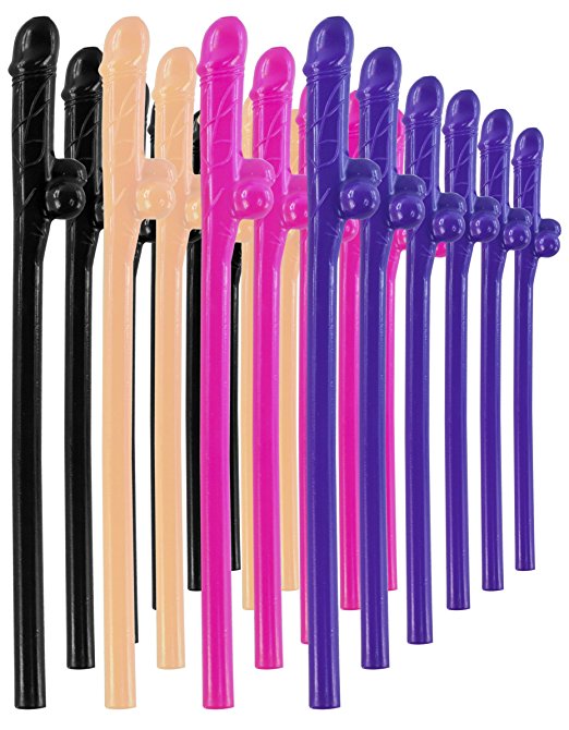 24-Pack Naughty Sipping Straws for Bridal & Bachelorette Party - Multi-Color Lil' Peckers (24)