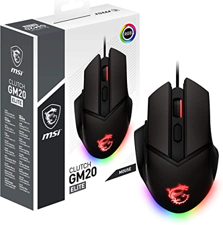 MSI CLUTCHGM20 Elite Gaming USB RGB Adjustable up to 6400 DPI Desktop Laptop Gaming Grade Optical Mouse (Clutch GM20 Elite)