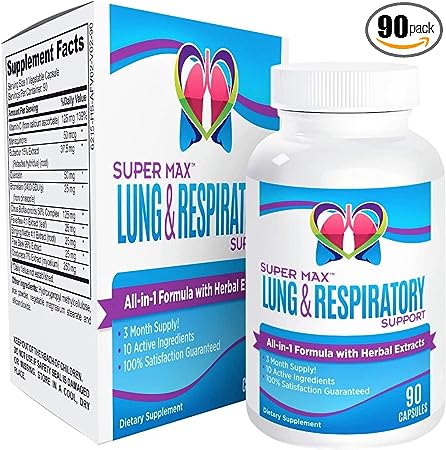 3-Month Lung & Respiratory Support Supplement (All-in-1 Formula) Lung/Respiratory Health Supplements - Easy to Swallow - 90 Capsules
