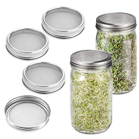 kingleder 4-Pack Wide Mouth Mason Jar Mesh Lids for Sprouting, Stainless Steel Strainer Screen Lids